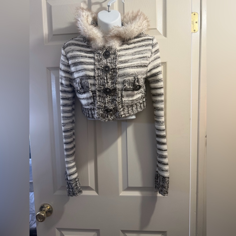 Cozy Striped Faux Fur Hooded Jacket